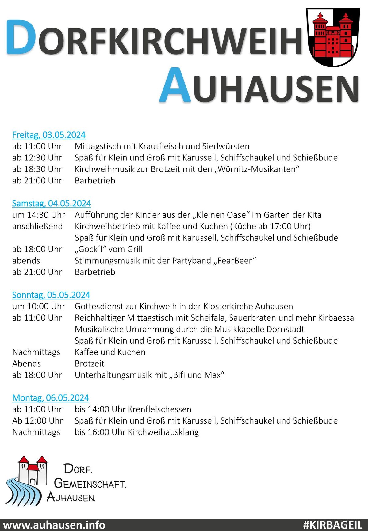 Dorfgemeinschaft Auhausen - Programm Kirchweih 2024