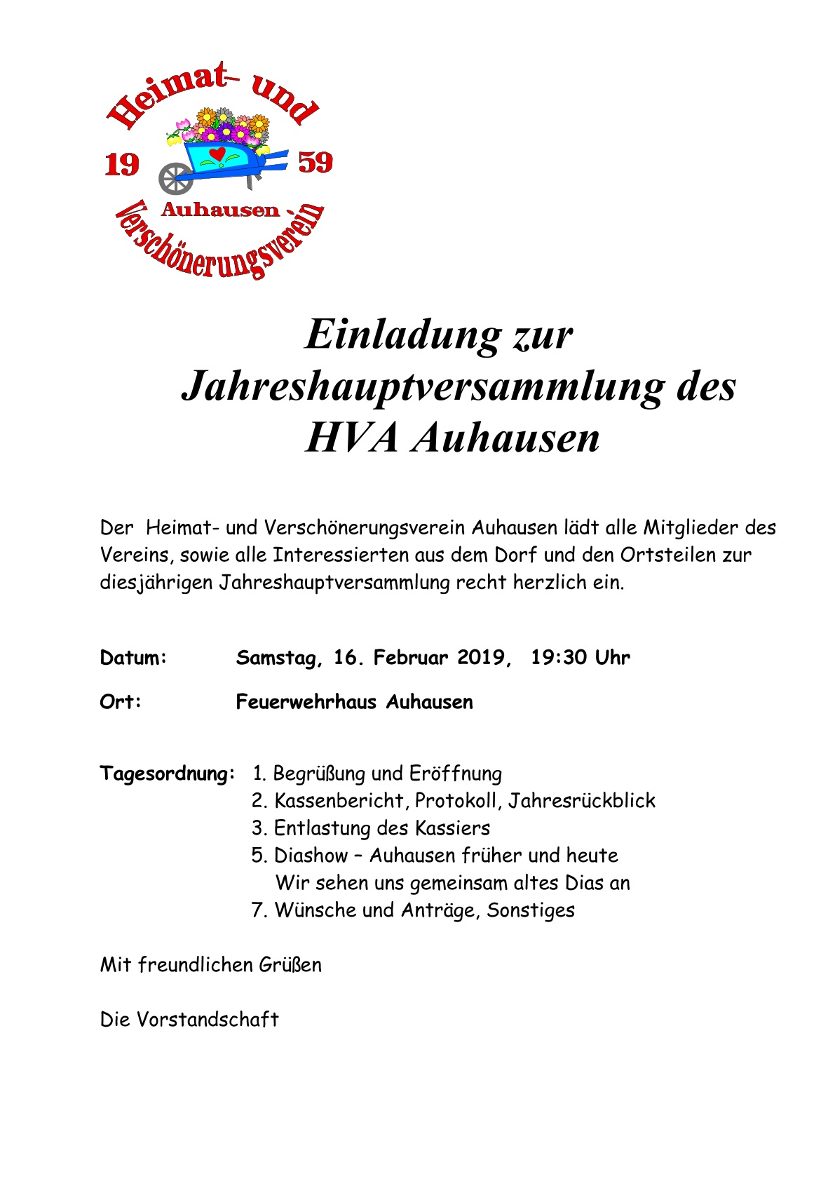 (c) HVA Auhausen - Einladung zur Jahreshauptversammlung