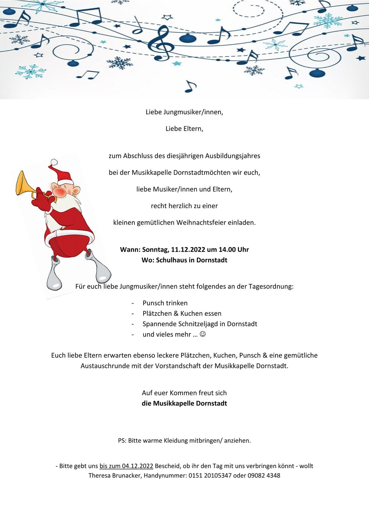 Flyer Musikkapelle Dornstadt - Weihnachtsfeier 2022