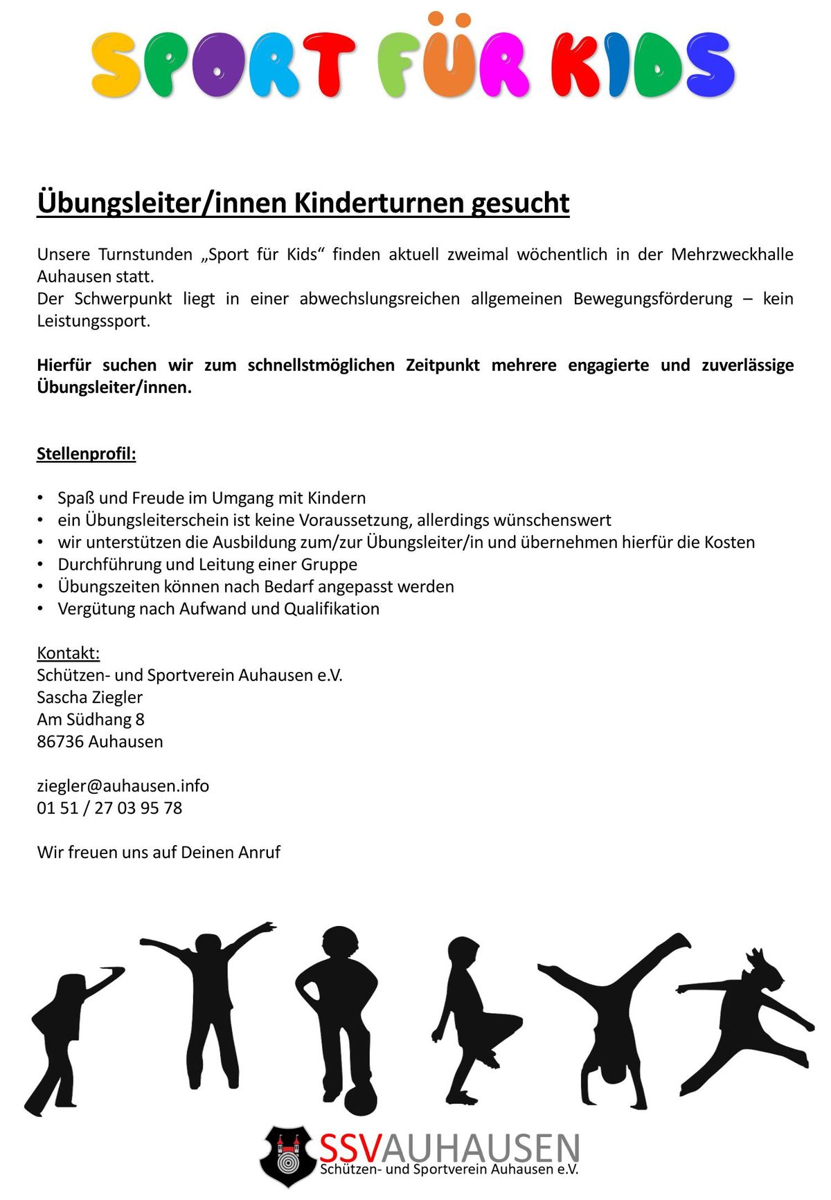 SSV Auhausen - Stellenanzeige Übungsleiter/in Kinderturnen